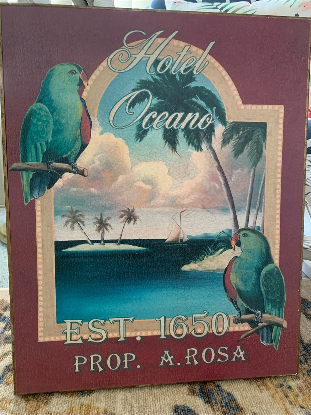 Tropical Key west Art Decor. VTG Look. 20” X 16” Birds Ocean Sign.